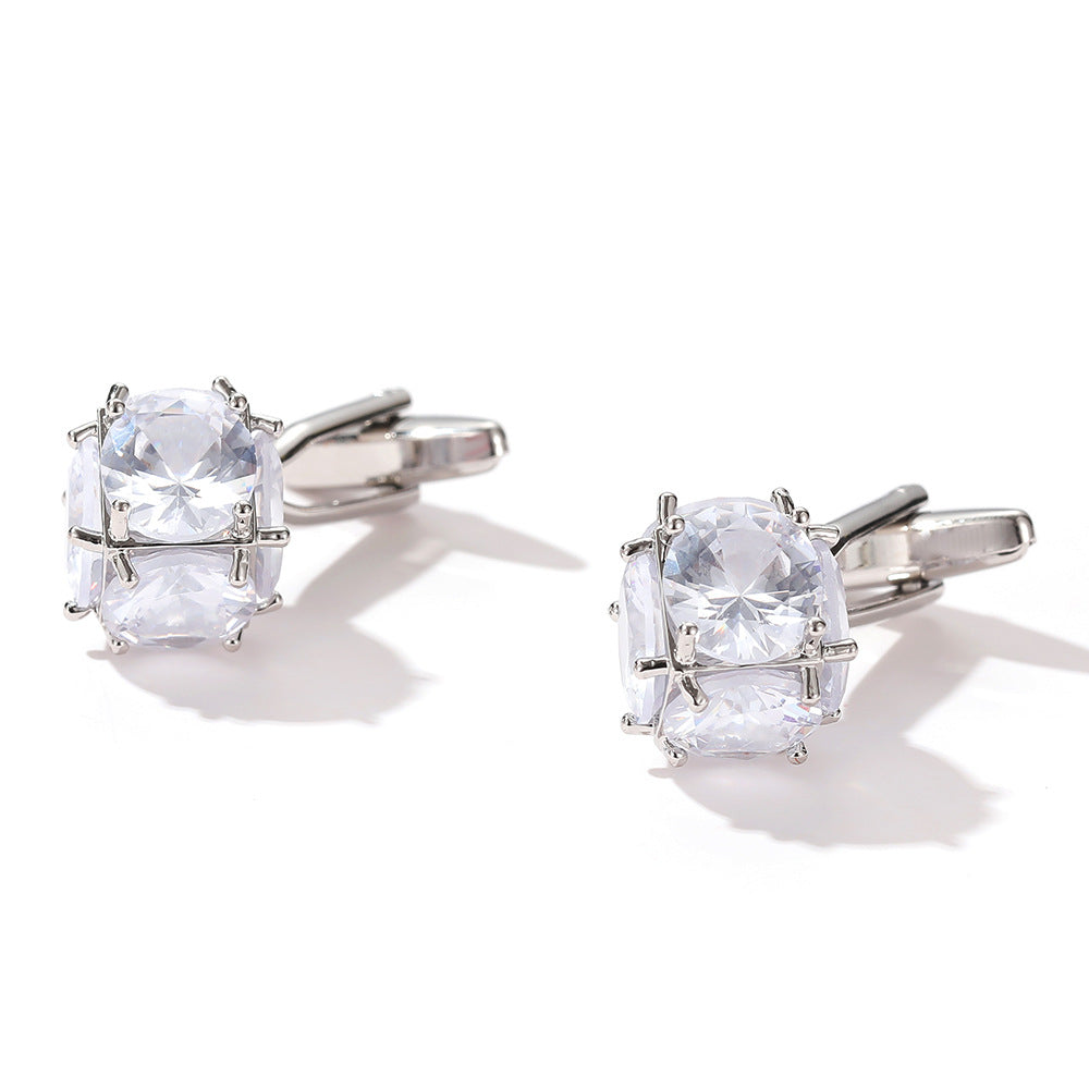 SILVER SQUARE ZIRCON CUFFLINKS