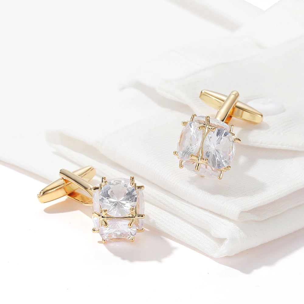 GOLD PLATED SQUARE ZIRCON CUFFLINKS