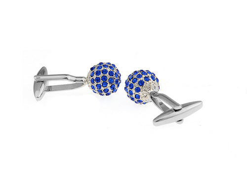 BLUE RHINESTONES ROUND SILVER CUFFLINKS