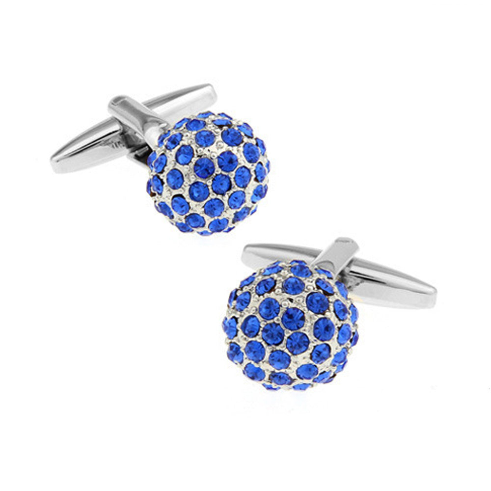 BLUE RHINESTONES ROUND SILVER CUFFLINKS