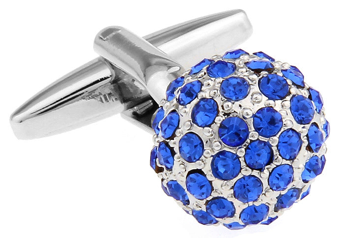 BLUE RHINESTONES ROUND SILVER CUFFLINKS