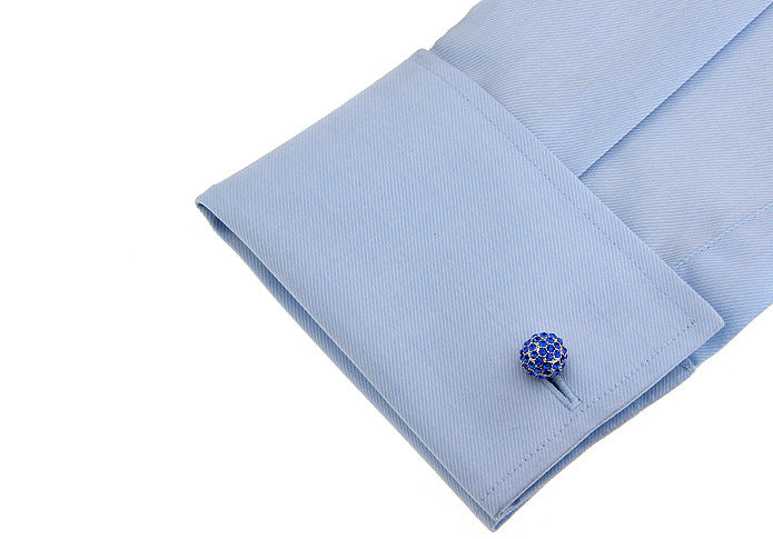 BLUE RHINESTONES ROUND SILVER CUFFLINKS