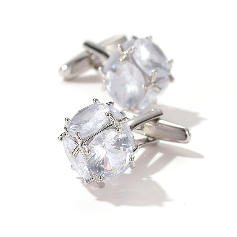 SILVER SQUARE ZIRCON CUFFLINKS