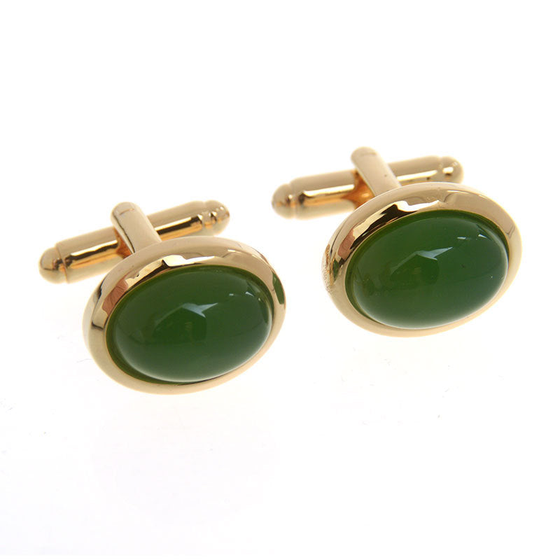 GOLD PLATED GREEN OPAL CUFFLINKS
