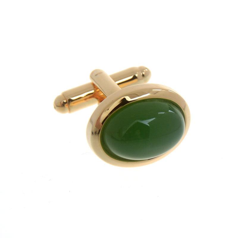 GOLD PLATED GREEN OPAL CUFFLINKS