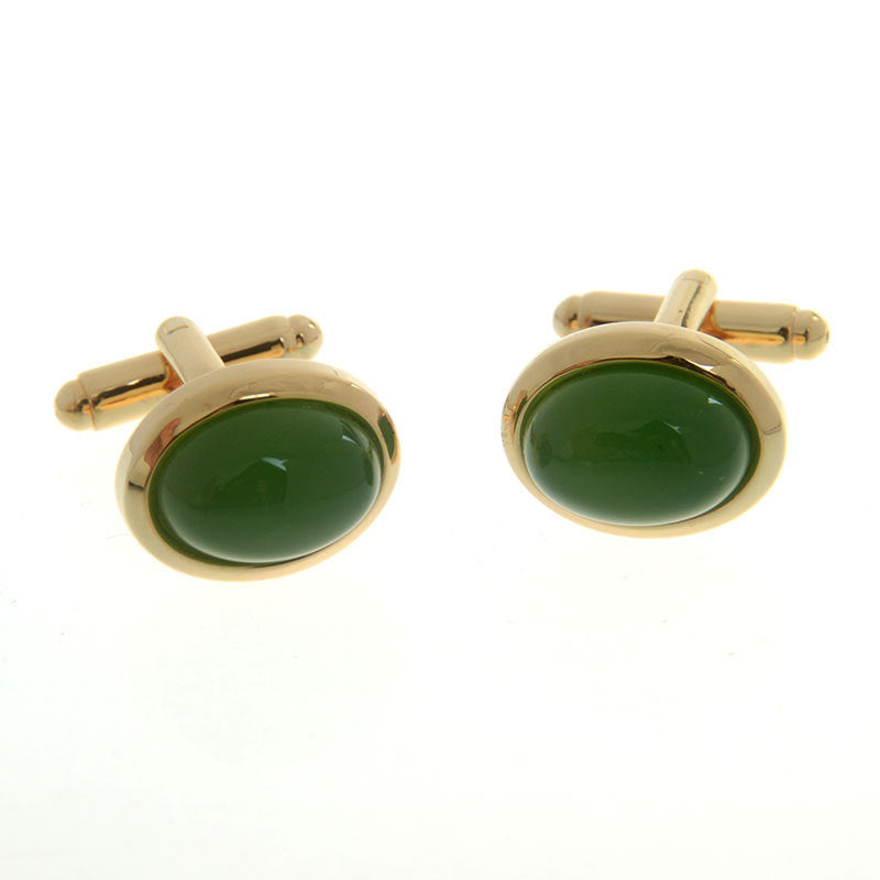 GOLD PLATED GREEN OPAL CUFFLINKS