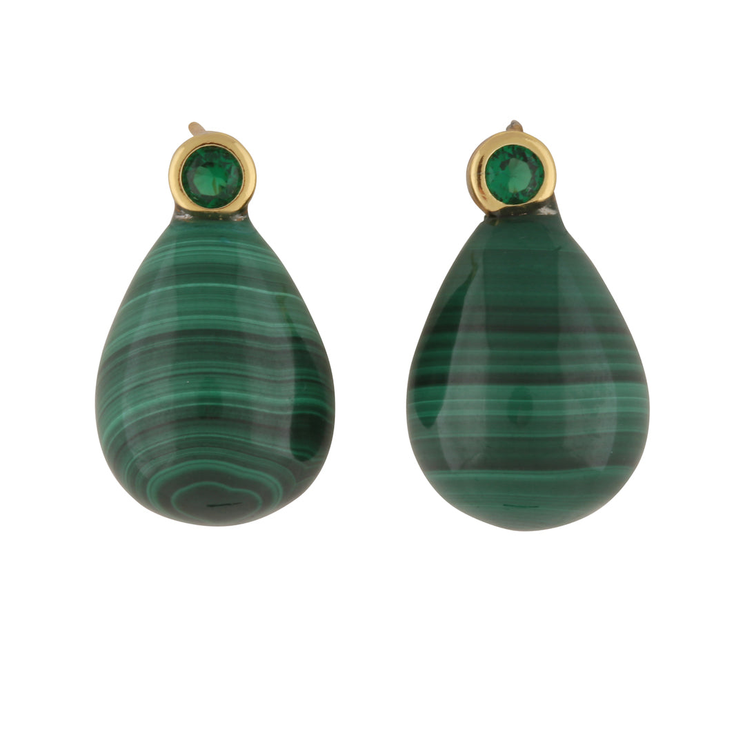 GREEN MALACHITE TEARDROP STUD EARRINGS