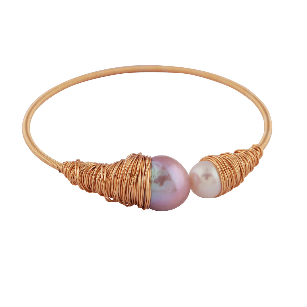 14K GOLD FILLED PURPLE PEARL OPEN BANGLE