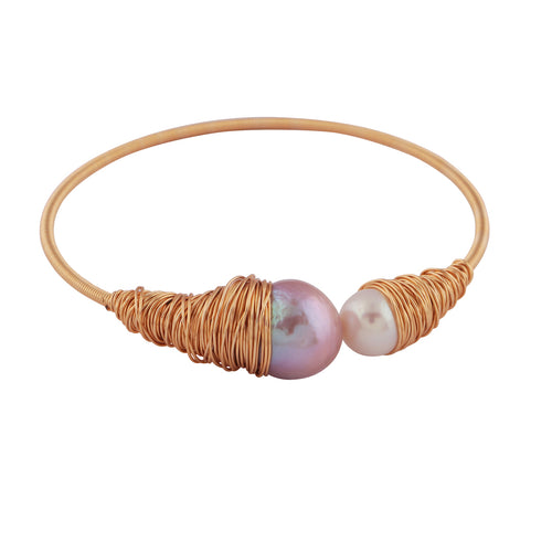 14K GOLD FILLED PURPLE PEARL OPEN BANGLE