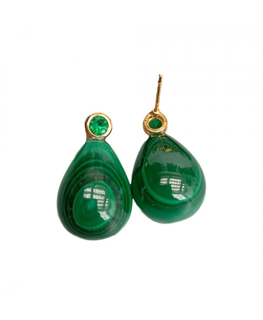 GREEN MALACHITE TEARDROP STUD EARRINGS