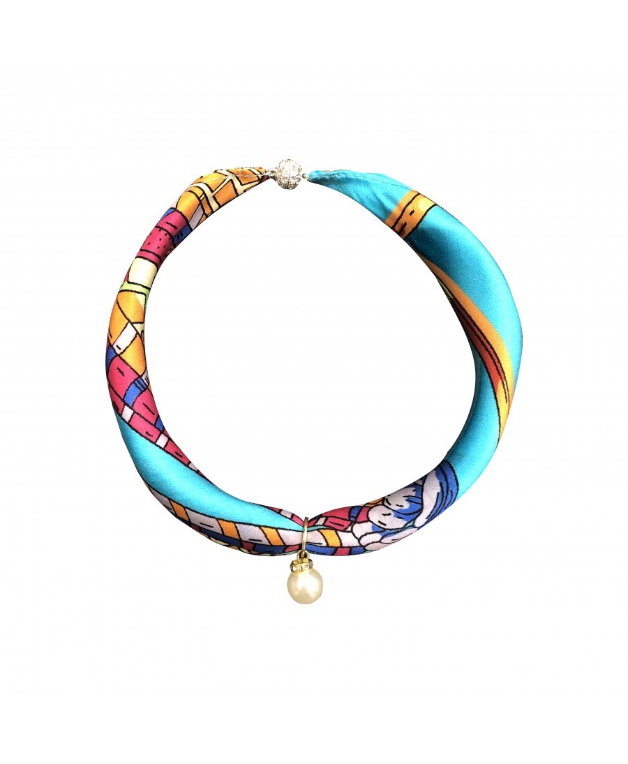 MULBERRY SILK BLUE CHOKER SCARF